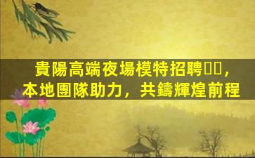 貴陽高端夜場模特招聘，本地團隊助力，共鑄輝煌前程
